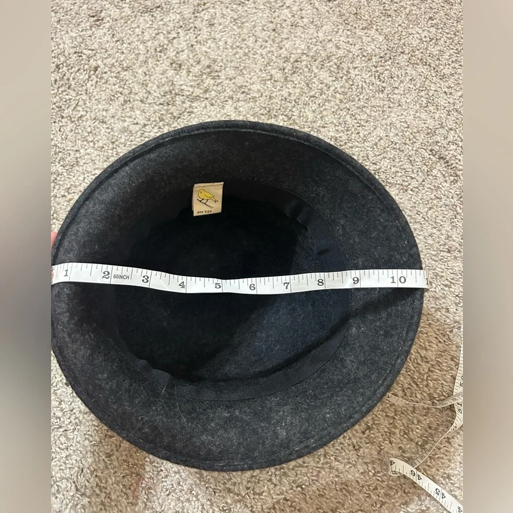 Anthropologie Dark Gray Wool Hat Blue Lace Band by Yellow Bird Cloche Women's